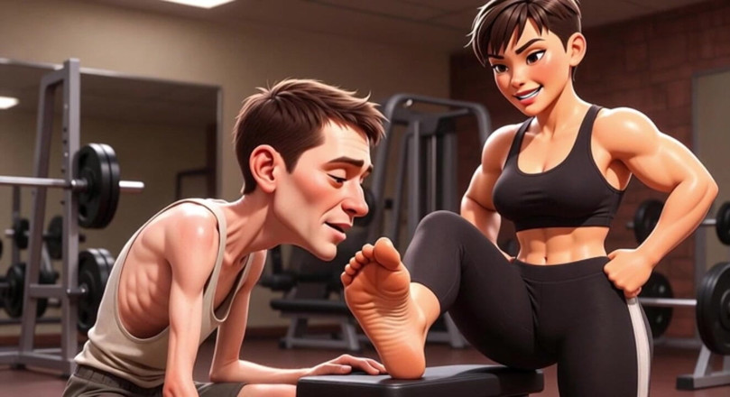 YOUR BEST FANTASY: Strong Muscular Woman Makes Skinny Slave Lick Her Feet