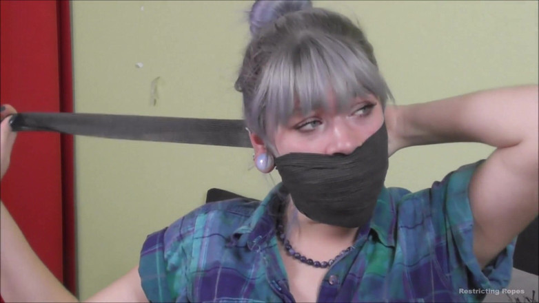 Restricting Ropes: Putting nylon stockings in her mouth