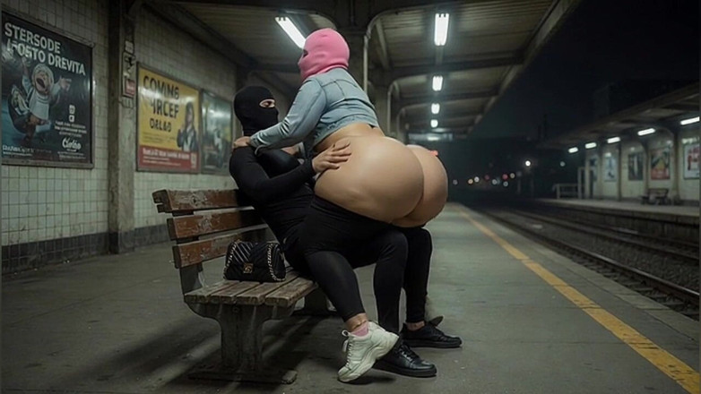Animate golden: Masked Stranger Grabs Thick BBW Ass at Empty Train Station