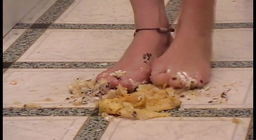 Crushing and trampling food in the kitchen-The Bomb-Foot Girls