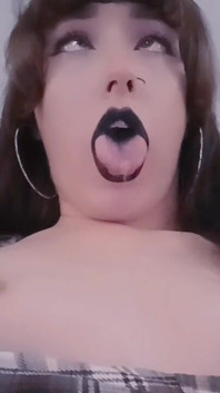 Bratty Goth Making Ahegao Face with Lots of Saliva