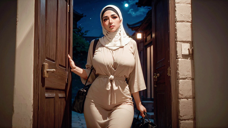 PyxelAi: La noche salvaje de la esposa caliente en hijabi generada...