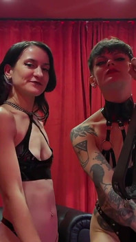 Fangs Out 1: Red Room Cock Biting POV with Mistress Ae & Miss Flora