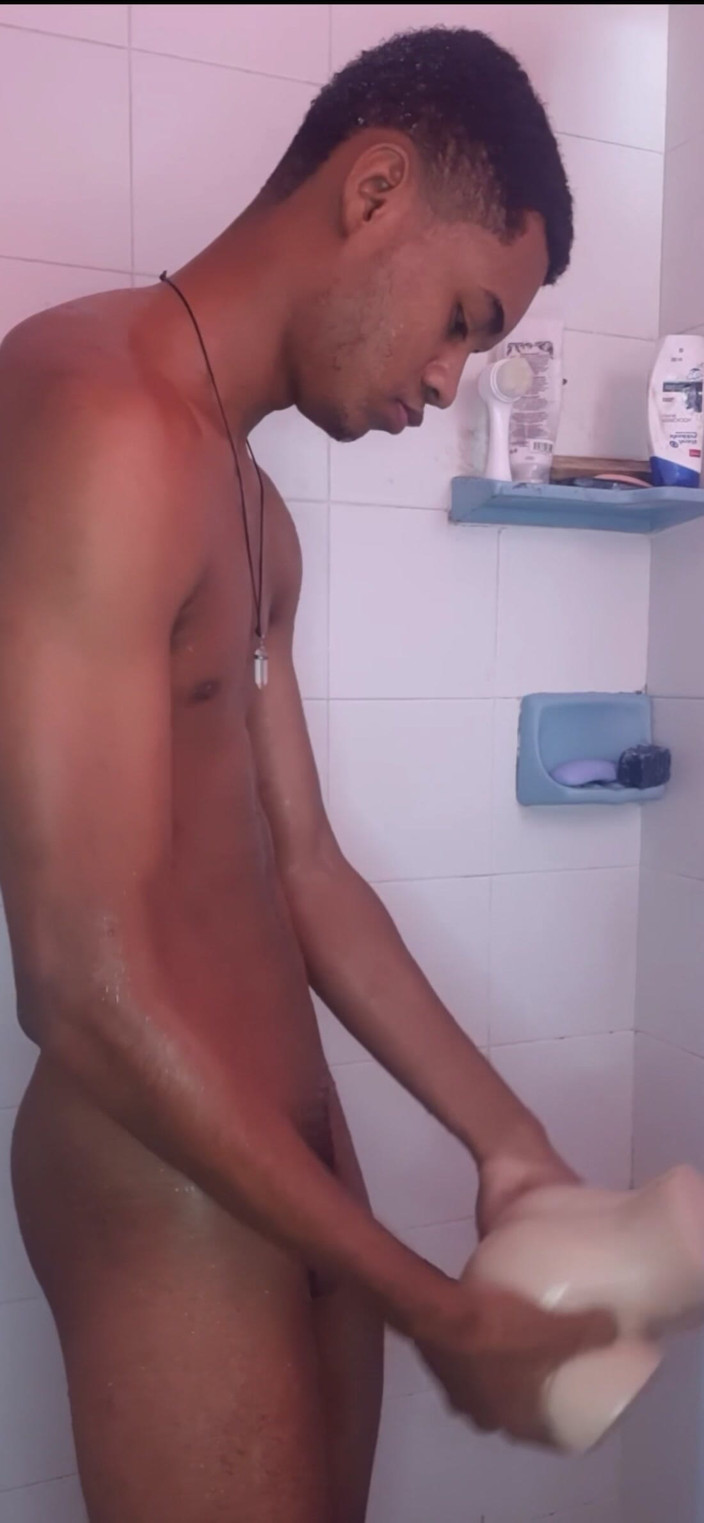 Black-2001: Wet BBC in Shower Fucking My Fleshlight Until Cumshot Black20one