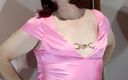 Sissy in satin: Sexy crossdresser in gorgeous pink satin ball gown