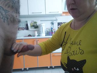 Sweet July: Mother-in-law again frees my balls from cum while doing blowjob