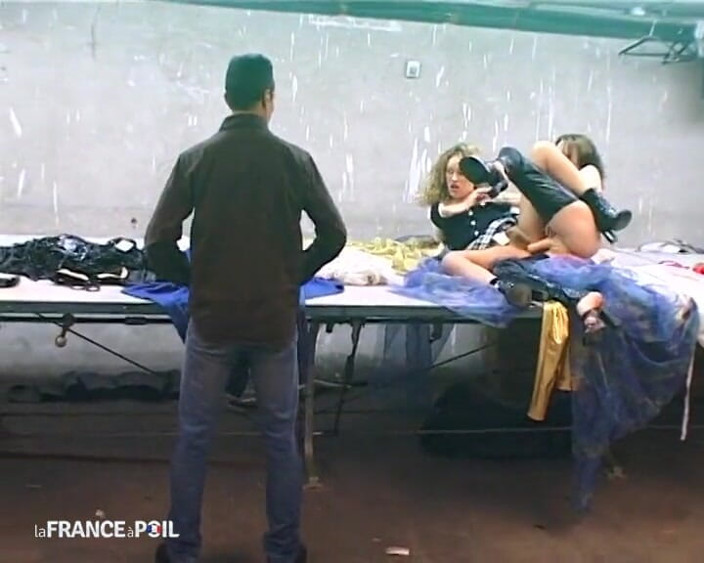 Rue Chaude: Two dirty lesbians have fun with a belt bra.