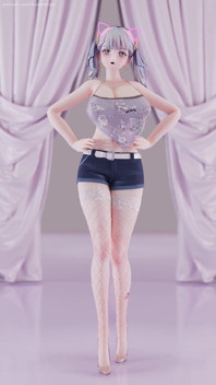 [mmd] 鸣潮 今汐aoa - Heart Cropped Shorts; Belly Top; Striptease
