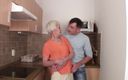 Mature Climax: Horny gilf in stockings gets fucked in the kitchen