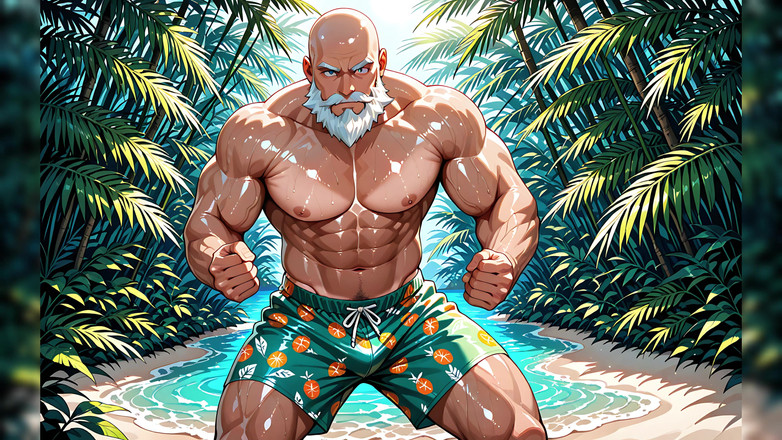 Erotic Man: Pria tua botak yang tampan bertelanjang dada