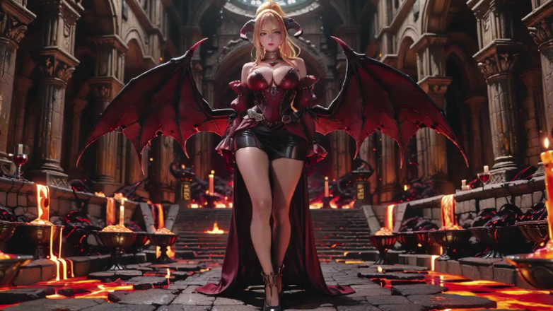 Seraphina Vale: Lava Throne! Blonde Demon Queen Kneels &amp; Spreads Her Wings, Lazy...