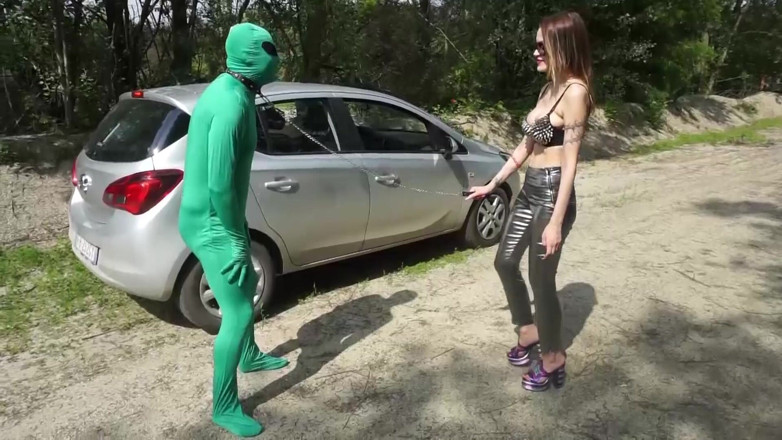 Lady Mesmeratrix Official: Suited slave gets punished outdoor from femdom chick