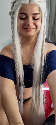 Submissive Sloppy Deepthroat in White Wig & Blue Contacts - Debora Swallowing Wellington's Thick Cock Slow Stretching