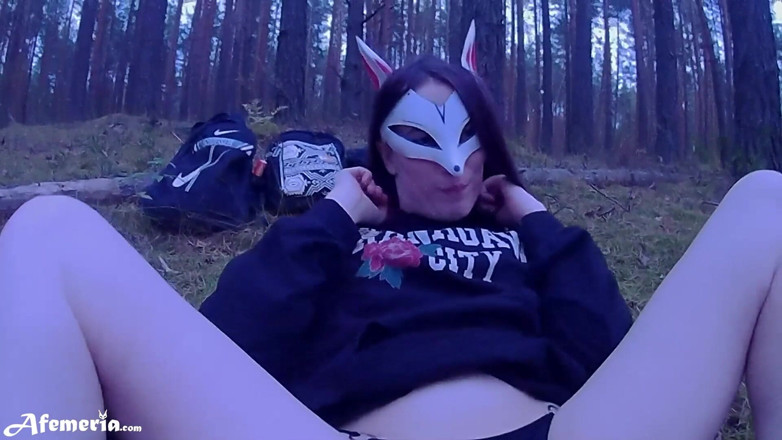 Afemeria: Masked brunette fucked good in the woods and sucked dick...