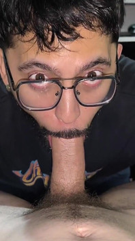 Kneeling & Horny Sniffing My Boyfriend’s Bulge Till I Cum on His Cock & Swallow Both Loads