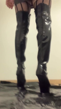 Latex High Heel Thigh High Boots