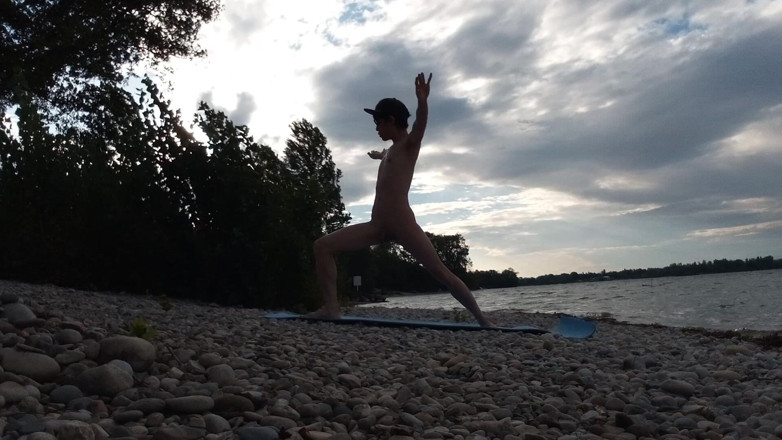 Jon Arteen: Slender Nudist Boy Does Yoga Nude on a Naturist Beach....