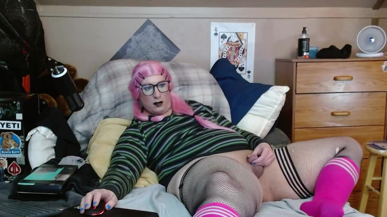 CosmicJones88: Spunout Sissy Strokes His Clit Into a Tiny Cock
