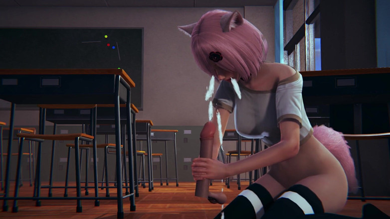 Waifu club 3D: Neko collegegirl jerks off your cock