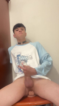 Blue Femboy Having Fun with New Toy