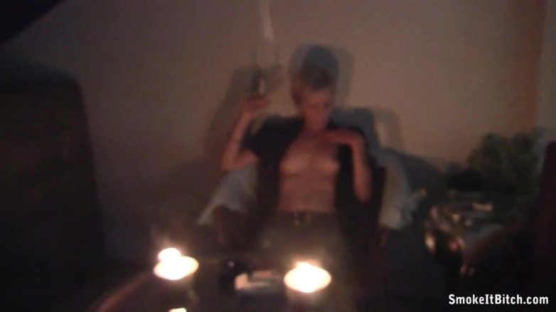 Smoke it bitch: Cute and sexy blonde with pierced face smokes her cigar...
