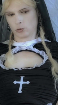 Tranny Nun Cums on Sex Machine