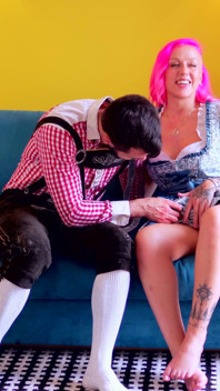 Pink Haired MILF Rides Hard in Dirndl Outfit