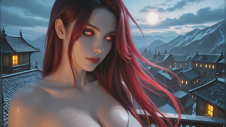 LustRender: Romanian Demoness Immortal Enchantress on Thunderstorm Rooftop