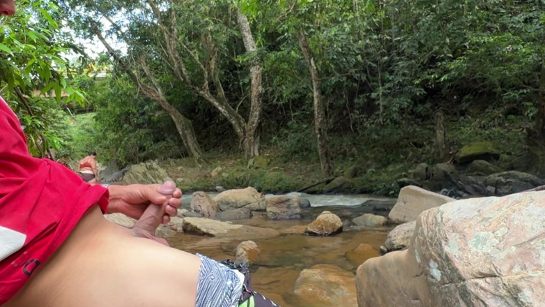 Lexly_16: Man Shows and Masturbates Cock Near an Unknown Woman