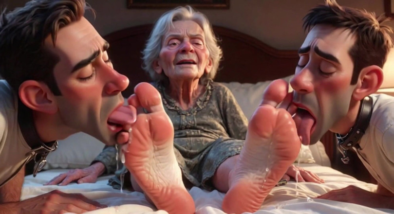 YOUR BEST FANTASY: Submissive Mans Serving Old Granny's Ugly Feet - Humiliation