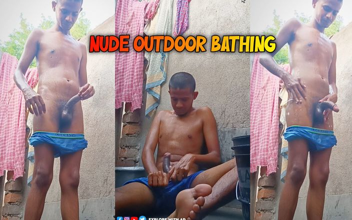 Wild Stud: Indian boy bathing outdoor and masturbating.