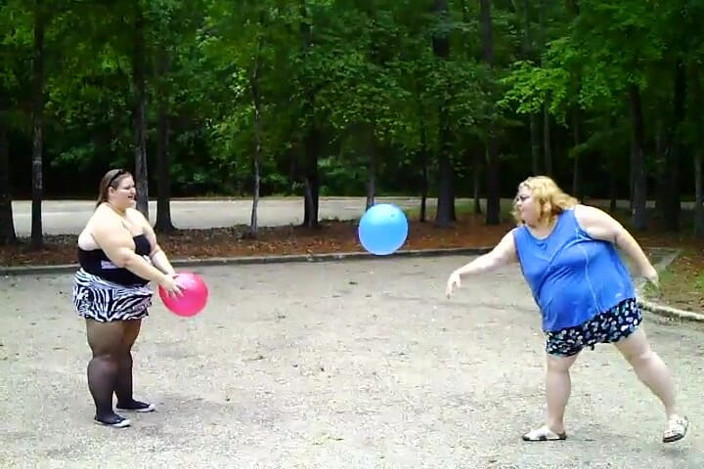 BBW nurse Vicki adventures with friends: Angie Kimber and I play with balloons out side