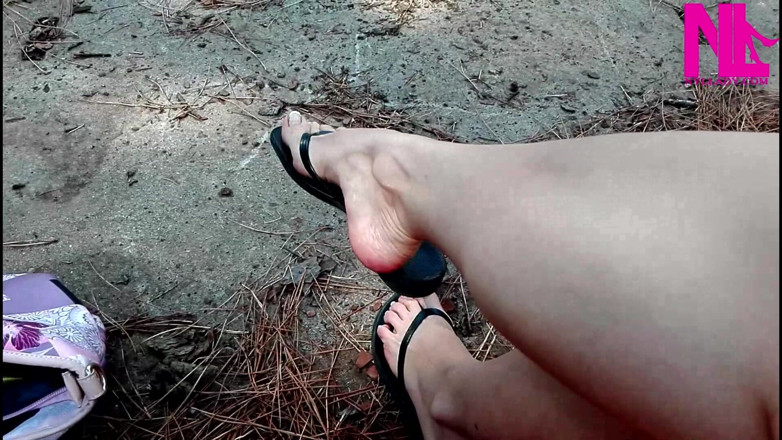 Nyllady: Crazy Dangling in My Leather Black Flip Flops in a...