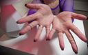 Morrigan Havoc: Dark red fingernails and gold rings