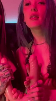 Lacey Jayne and Sage Hunter Dildo Handjob JOI