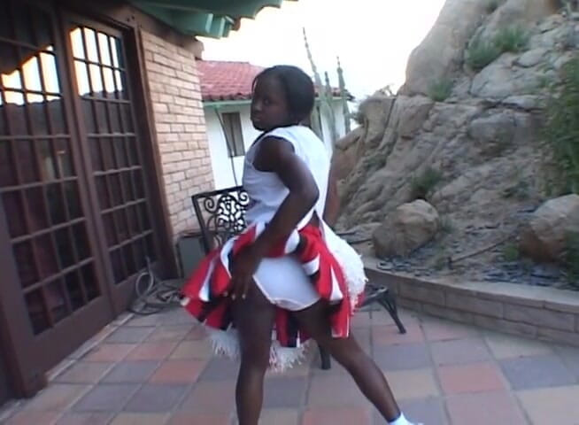 Cockleaders: Delicious ebony cheerleader gets cum in mouth after passionate fucking