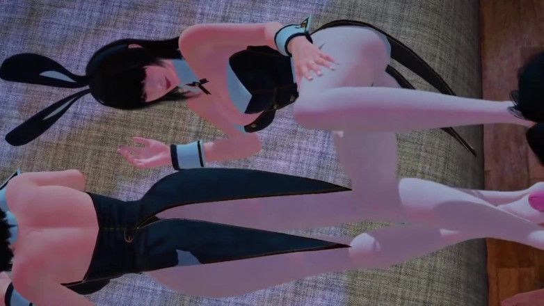 Wraith ward: Hentai-konijntjes geven voetenbeurt in een trio