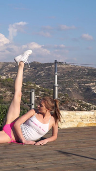 After doing yoga Merry Pie fingers her nice cunt outdoors