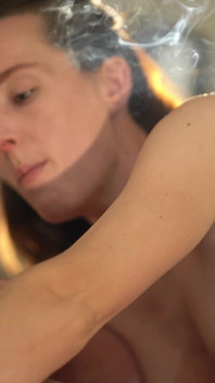 Brunette Smoking Tease with Blowjob & Messy Ending