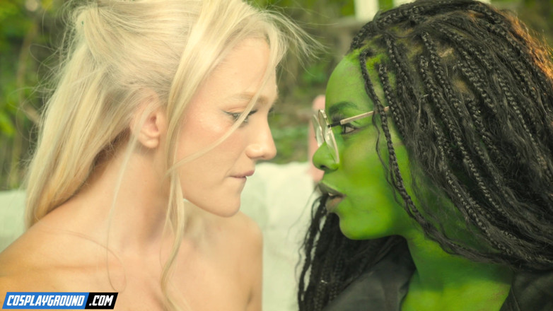 Cosplayground: Ana Foxxx Fucks Kenna James with a Giant Green Dildo...