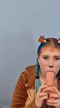 Sucking a Thick Dildo in a Reindeer Costume - Solo Girl