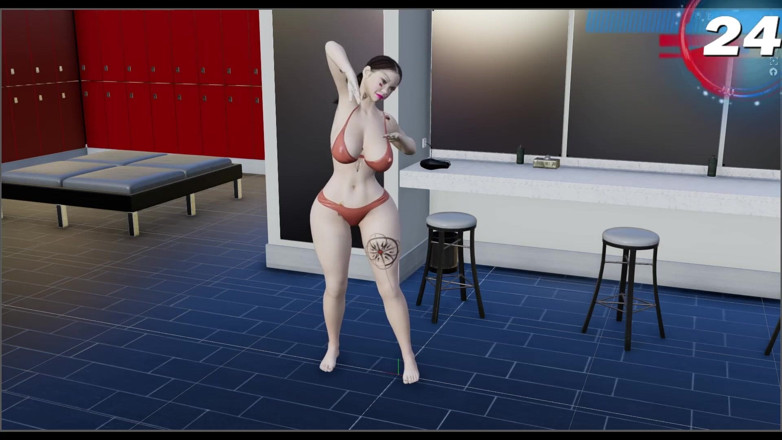 Virtual fantasy studio: Velká prsa a zadek 3D sexy dívka s barevným tetováním se...