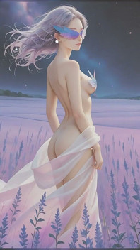 Nude Muse Among Lavender-rose Blooms