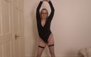 Horny vixen: Dancing Workout in Black Leotard and Fence-net Stockings