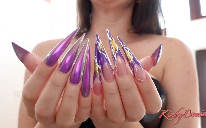 Kinky Domina Christine queen of nails: Worship my purple long nails