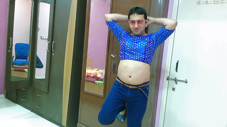 Cute & Nude Crossdresser: Cute sissy crossdresser femboy Sweet Lollipop in a denim jeans,...