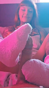 Pink Fluffy Sockjob Ends with Cum on Socks
