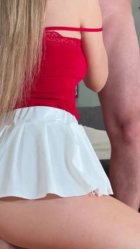 Hot Sexy Tennis Girl in Short White Skirt Goes No Panties and Gives a Handjob to Take Cum on Big Boobs
