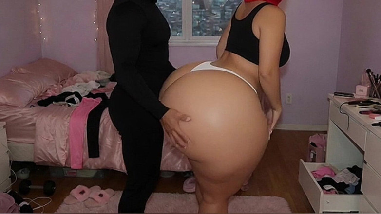 Animate golden: Big Ass Latina in Tight White Leggings Gets Pressed From...