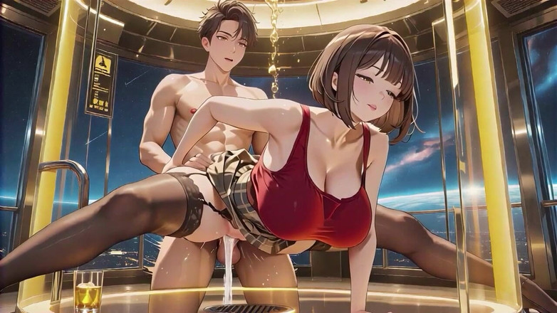 Tay Swift X: Чувственная игра брюнетки в красном клетчатке, юбке в космосе в кабинке